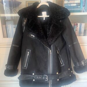 Avec les Filles faux suede and fleece motorcycle jacket (L)